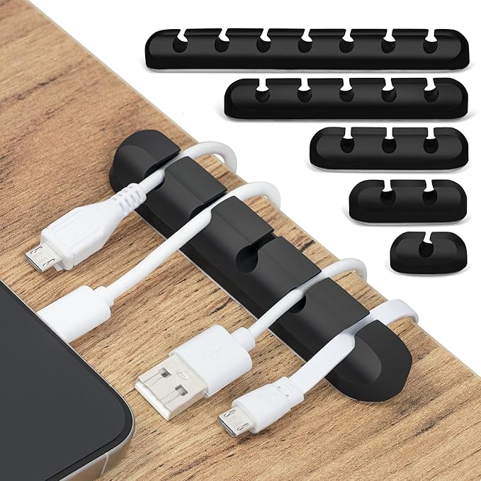 Cable Organizer Clips 5-Pack – Strong Adhesive Cord Holders for Desk, Wall & Home – Mixed Slot Sizes (1, 2, 3, 5, 7)