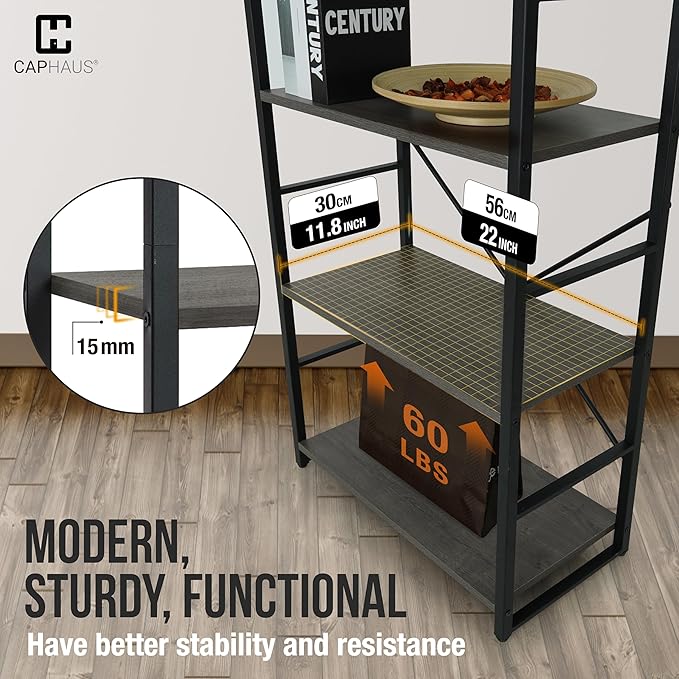 CAPHAUS 3 Tier Small Bookshelf, 24 Inch Width Free Standing Shelf, Bookcase Shelf Storage Organizer, Industrial Book Shelves for Home Office, Living Room, Dark Grey Shelves & Metal Frame