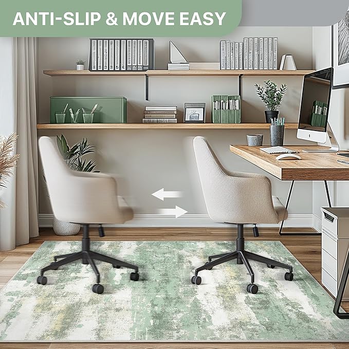 Office Chair Mat for Hardwood Tile Floor, Abstract 36"X 60" Desk Mats for Office Chair on Rolling Chairs Carpet, Desk Anti-Slip 1/5" Thick Rug for Computer Chair, Thin Low-Pile Floor Mat, Green