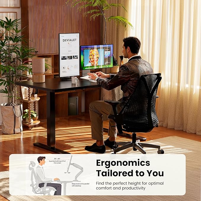 ErGear Height Adjustable Electric Standing Desk, 47.2 x 23.6 Inches Sit Stand up Desk with 1.18" Thickness Whole-Piece Desktop, Memory Computer Home Office Desk (Black Rattan)