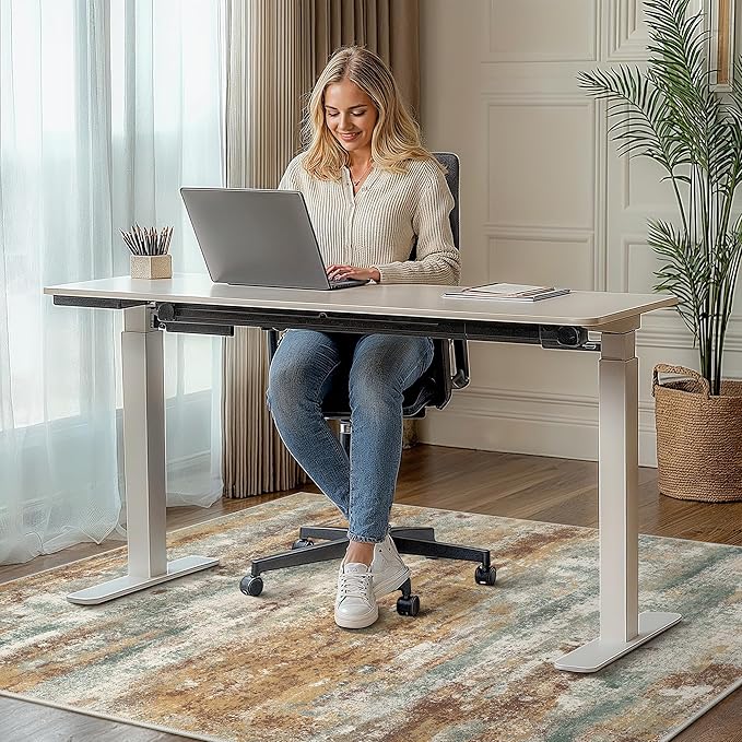 Office Chair Mat for Hardwood Tile Floor, Abstract 36"X 48" Desk Mats for Office Chair on Rolling Chairs Carpet, Desk Anti-Slip 1/5" Thick Rug for Computer Chair, Thin Low-Pile Floor Mat, Orange Sage