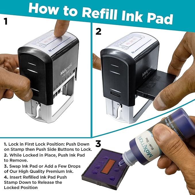 MaxMark Large Self-Inking Rubber Date Office Stamp with Posted Phrase & Date - Blue/Red Ink, 12-Year Band - Style 3