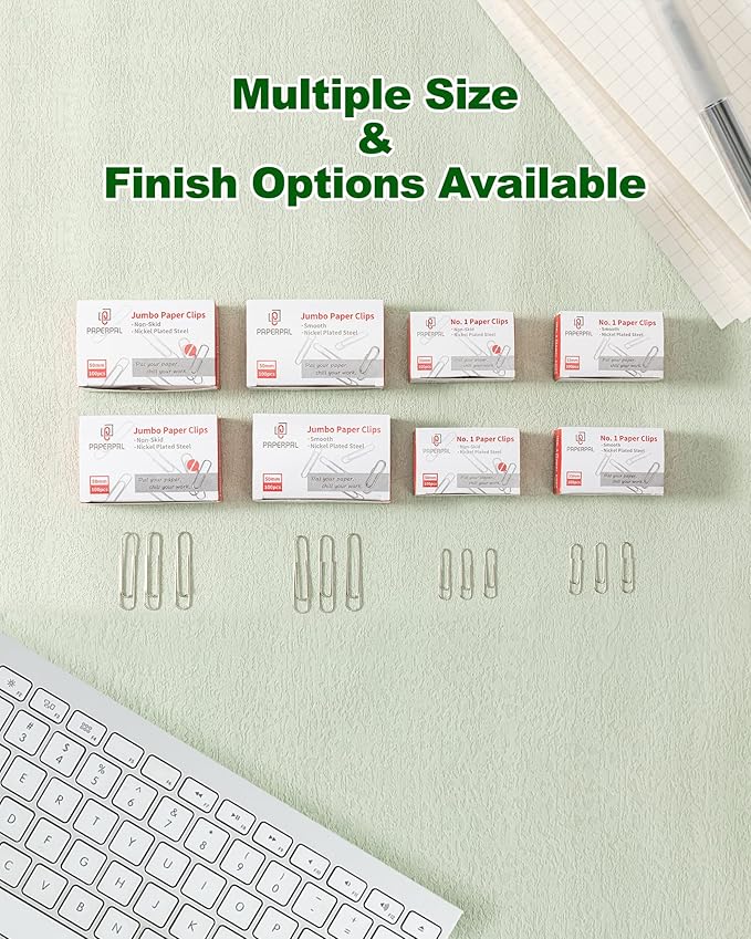 PAPERPAL Paperclips for Office School & Personal Use, Jumbo Smooth Paper Clip (2"), 1000 Large Paper Clips (10 Boxes of 100 Each), Silver
