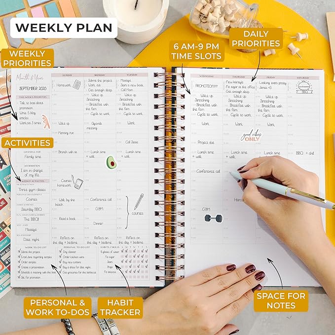 PLANBERRY Large Hourly Schedule Planner Premium – Undated Organizer for Productivity, Time Management & Budget, 8x10.4″ (Tropical Night)