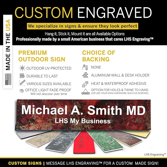 Engraved Door Signs for Office Personalized Rustico Granite Plastic Door Plaque White Letters - Made in USA 2x8 S2