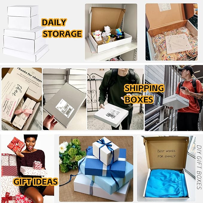 JOWLOT 12x9x3 inch Shipping Boxes Set of 20, White Corrugated Cardboard Box Literature Mailer for Mailing Packing Moving and Storage
