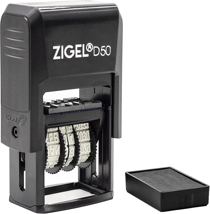 ZIGEL D50 Date Stamp with Completed - Self Inking Date Stamp - Black
