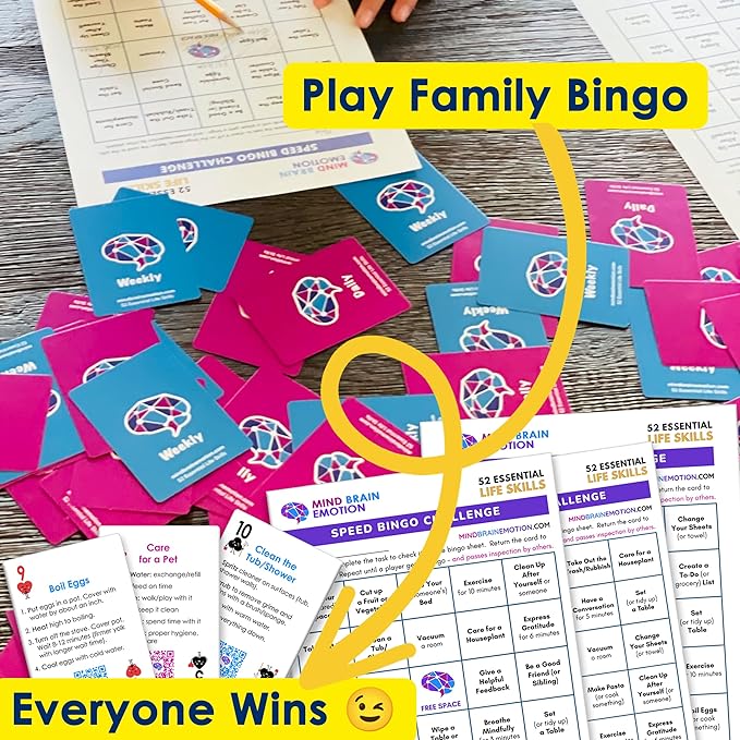 Mind Brain Emotion 52 Essential Life Skills: No-Excuses Game to Teach Kids, Teens & Adults How to Care for Self & Chores, Practical Solution for Responsible Boys, Confident Girls, Happy Family