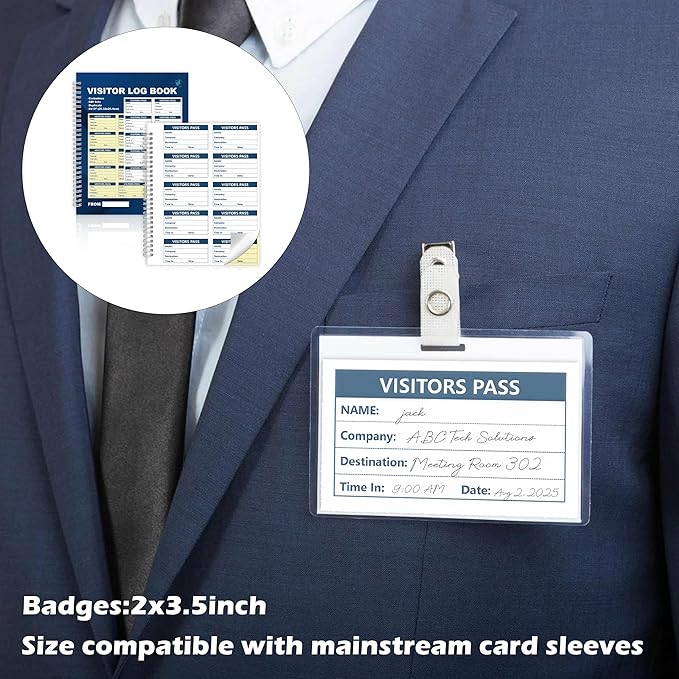 1 Pack of 500 Visitor Badges Registry Log with Carbonless Copy 2-Part Letter Size Visitor Log Book Spiral-Bound Self Visitor Badges Guest Register Book for Business or School (1)