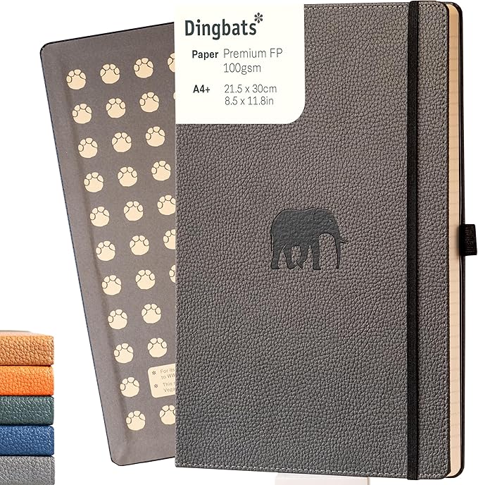 Dingbats* - Wildlife A4 Grid Notebook - Extra Large Hardcover PU Leather Journal - for Work, Travel - Pocket, Elastic Closure, Pen Holder, Bookmark