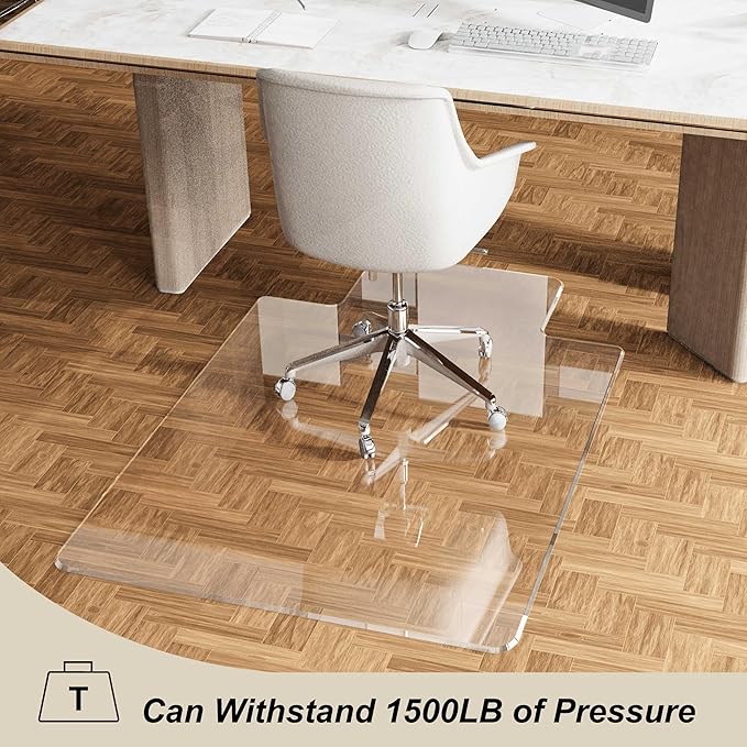MESAILUP Beveled Edge Irregular Office Chair Mat with Lip for Carpet or Hardwood Floor Crystal Clear 47" x 53" for a Smooth Glide and Easy Roll On/Off, Heavy Duty and Non-Slip Floor Chair Mat with Lip