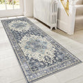 GENIMO 2x10 Runner Rugs for Hallway, Machine Washable Non Slip Vintage Rugs, Low Pile Lightweight Soft Print Rug for enrtyway, Corridor, Home Office, Kitchen, Center Blue