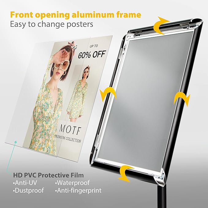 VAIIGO 11"x17" Pedestal Poster Sign Holder Stand with Heavy Duty Solid Steel Base, Adjustable Floor Standing Sign Holder for Vertical and Horizontal View Sign Super Stable Displayed Stands, Black
