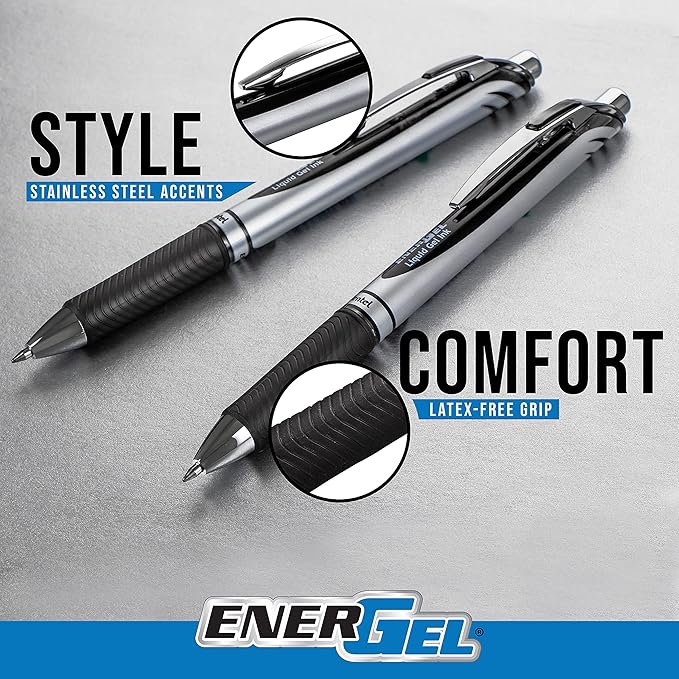 Pentel EnerGel RTX Liquid Gel Pens, Medium (0.7mm), Navy Blue Ink, 4-pk (BL77PF4CA)