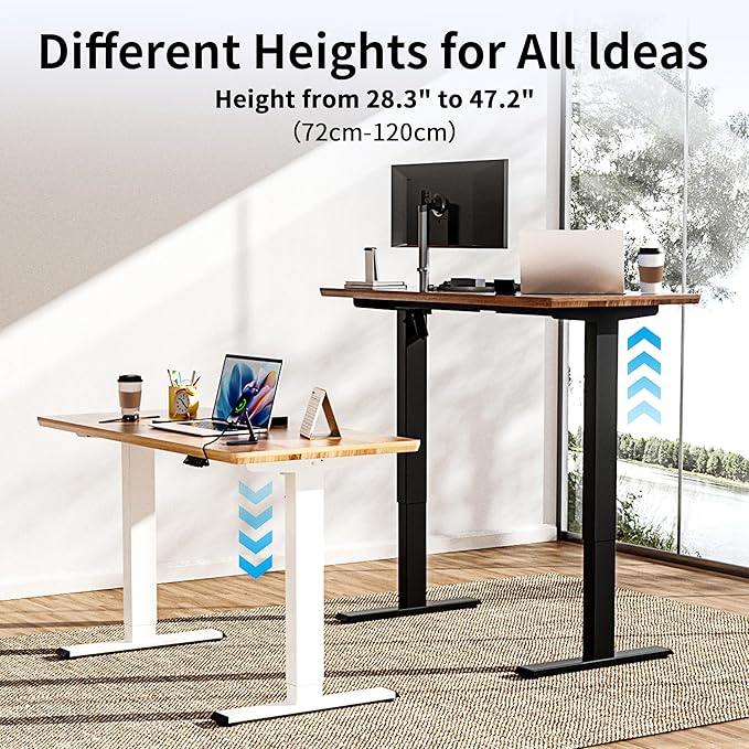 BIZUM Electric Standing Desk Frame, Height Adjustable Sit Stand Desk Base with Memory Preset Button, USB Port for Home Office, White Frame Only