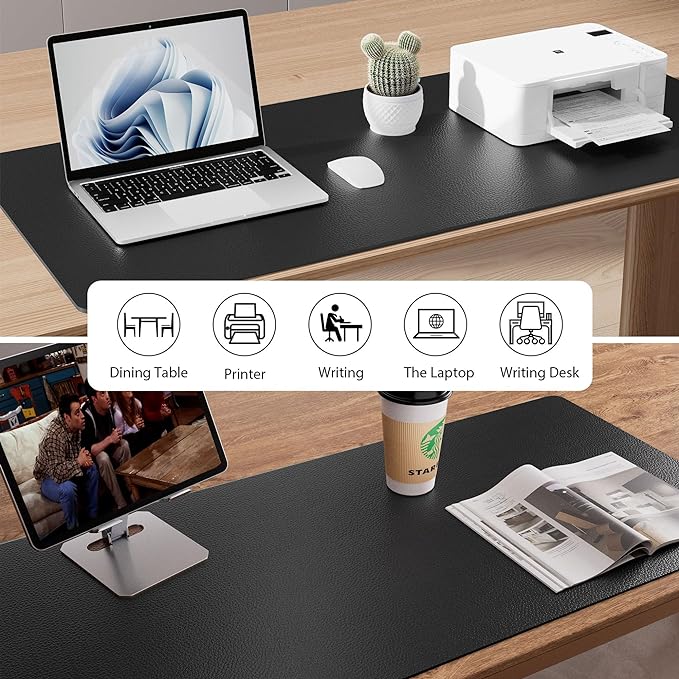Aothia Leather Desk Pad Protector, Mouse Pad, Office Desk Mat, Non-Slip PU Leather Desk Blotter, Laptop Desk Pad, Waterproof Desk Writing Pad for Office and Home (48"x17", Black)