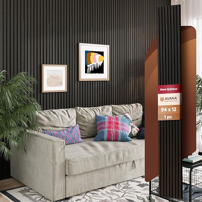 Avana Modern Acoustic Wood Wall Panels – 94.4 x 12.6 Inch Smoke Oak Acoustic Panels 1 PC – Wall Panels For Interior Wall Decor For Homes, Offices, Studios – Sturdy & Durable Wood Panels For Wall