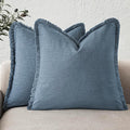 Foindtower Set of 2 Decorative Linen Fringe Throw Pillow Covers Cozy Boho Farmhouse Cushion Cover with Tassels Soft Accent Pillowcase for Couch Sofa Bed Living Room Home Decor, 26×26 Inch, Misty Blue