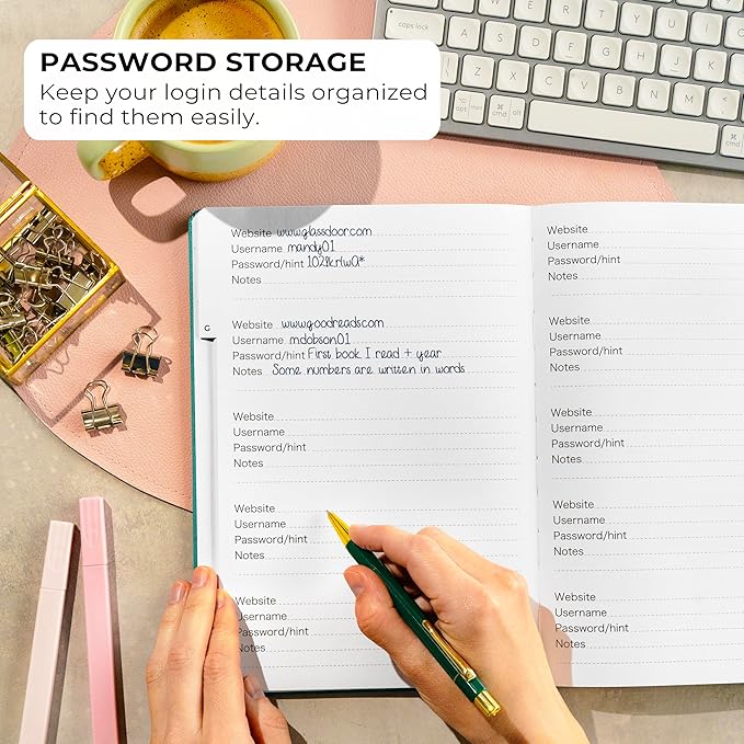 Clever Fox Password Book with alphabetical tabs. Internet Address Organizer Logbook. Large Password Keeper for Website Logins (Aquamarine)