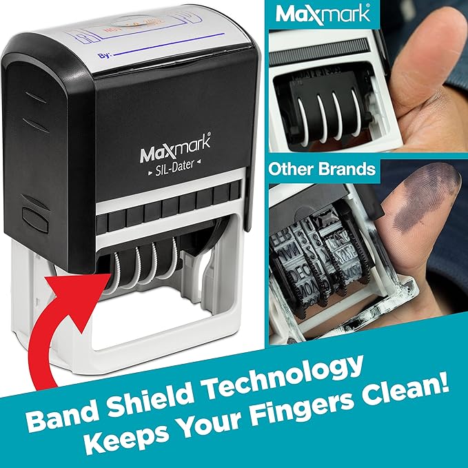 MaxMark Large Self-Inking Rubber Date Office Stamp with E-Mailed Phrase & Date - Red Ink, 12-Year Band - Style 5