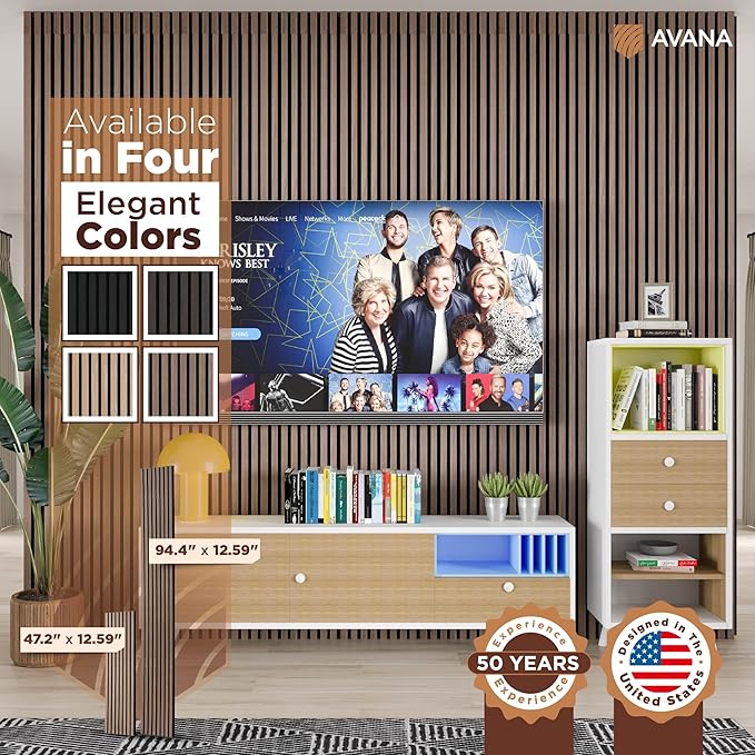 Avana Acoustic Wood Wall Panels – 47.2 X 12.6 Inch Walnut Acoustic Panels 2 PCs – Wall Panels For Interior Wall Decor for Homes, Offices, Studios – Modern Sturdy And Durable Wood Panels For Wall