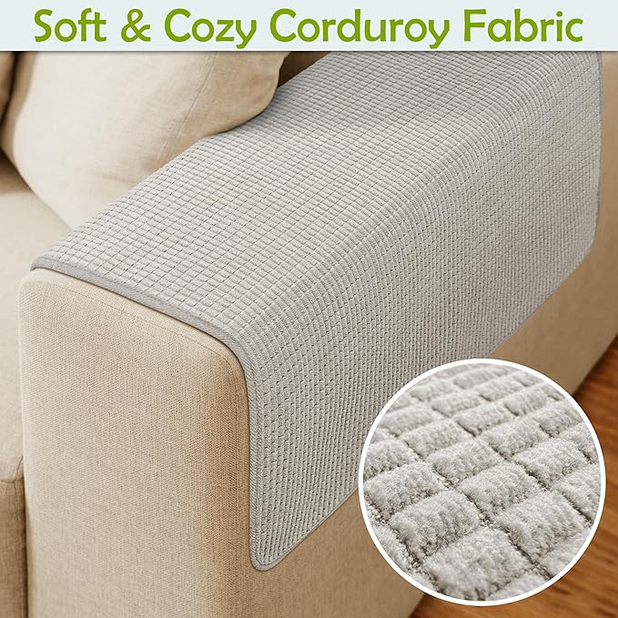 Couch Arm Covers, Sofa Arm Covers, Waterproof Armrest Covers for Sofa, Armchair, Loveseat, Non-Slip Recliner Arm Covers, Sofa Headrest Covers, Arm Chair Covers Set of 2 (Light Gray, 24"×20")