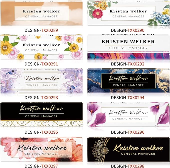 Desk Name Plate Personalized, Custom Name Plates for Desks, Office Desk Decor, Rose Design Clear Acrylic Glass Block, Personalized Office Gifts for Women Men Boss Teachers Coworkers Appreciation Gifts