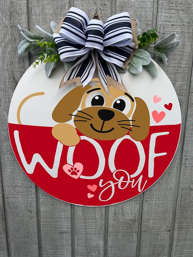 Wood front door sign Wood sign Home decor Welcome sign Sign for front door House warming gift Wedding gift (Woof, 18" Width)