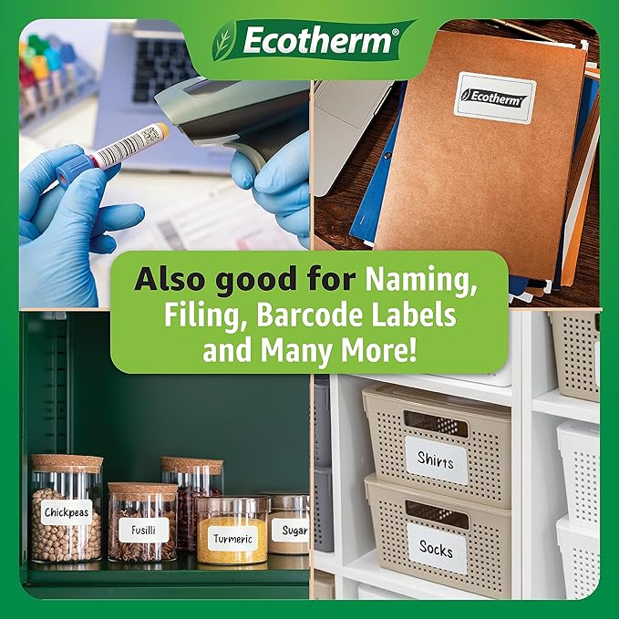 4" x 3" Thermal Labels | 6 Rolls | 5580 Labels | fits Zebra, Munbyn, Rollo, Godex, Arkscan, iDPRT, Offnova Thermal Label Printers and More | Blank White Adhesive Stickers by Ecotherm