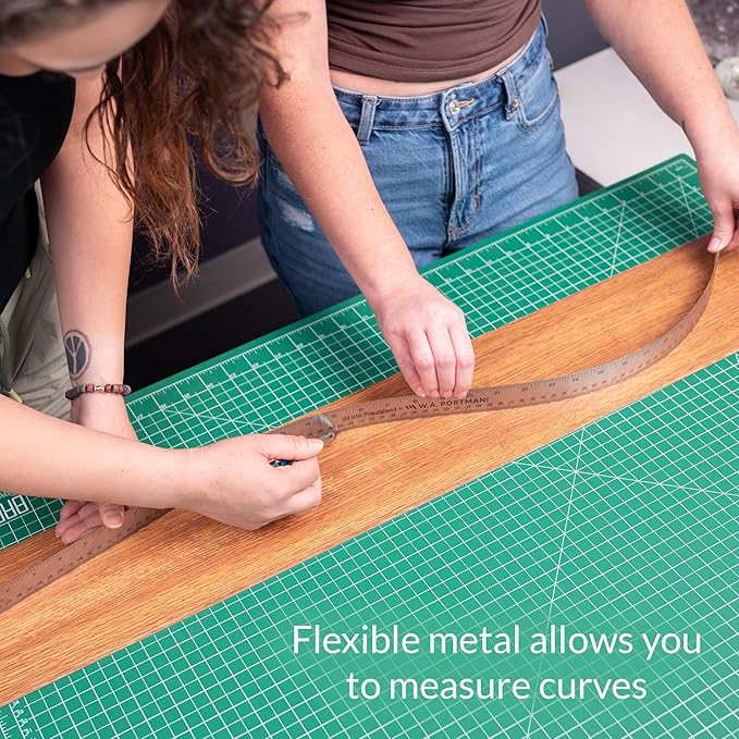 Breman Precision Metal Ruler 24 Inch Cork Back – 10 Pk Stainless Steel Straight Edge, Flexible Non-Slip Metal Ruler with Cork Backing – Imperial & Metric for Crafting, School, Workshop & Home Use