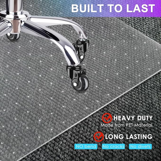 Vicwe Office Chair Mat for Carpet, 32''x 48'' Computer Desk Chair Mat for Carpeted Floors, Easy Rolling Hard Mat for Office Chair on Carpets, Anti-Slip Carpet Protector Mat Clear,Ship Flat