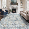GENIMO 8x10 Area Rugs for Living Room, Machine Washable Non Slip Vintage Rugs, Low Pile Lightweigt Chenille Print Indoor Rug for Bedroom, Dining Room, Home Office, Blue