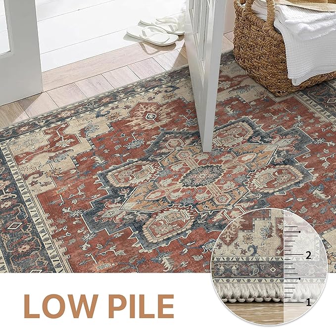 GENIMO 2x10 Runner Rugs for Hallway, Machine Washable Non Slip Vintage Rugs, Low Pile Lightweight Soft Print Rug for enrtyway, Corridor, Home Office, Kitchen, Bordeaux
