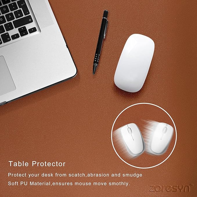 ZORESYN Large PU Leather Desk Pad 51.18x27.56 Inches, Waterproof Gaming Mouse Mat with Non-Slip Suede Base, Desk Blotter Protector for Office Home, Light Brown
