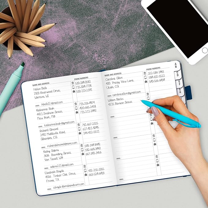 Legend Planner Address Book with Alphabetical Tabs –Telephone Contacts Book for Phone Numbers, Addresses, Passwords, Medium (Mystic Blue)