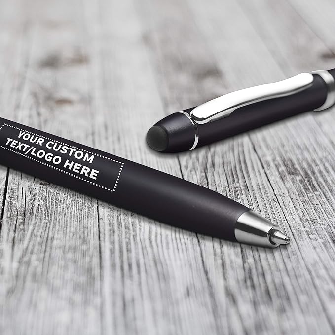 DISCOUNT PROMOS Custom Twist Action Plastic Stylus Pens, Set of 10, Personalized Bulk Pack - Pens for Work, Cool Pens for Writing, Black Ink - Black