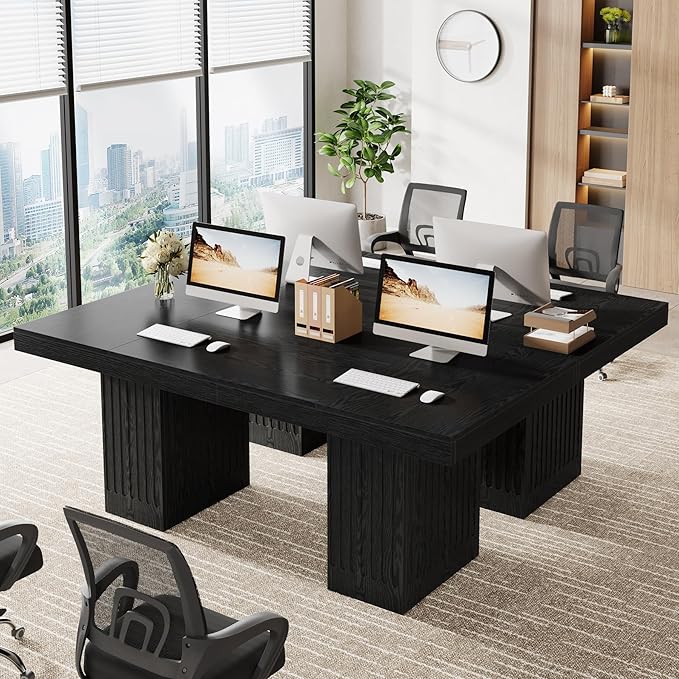 Tribesigns 63 Inch Executive Desk, Modern Office Computer Desk with Heavy Duty Double Pedestal, Large Study Writing Table Business Furniture for Home Office, Black