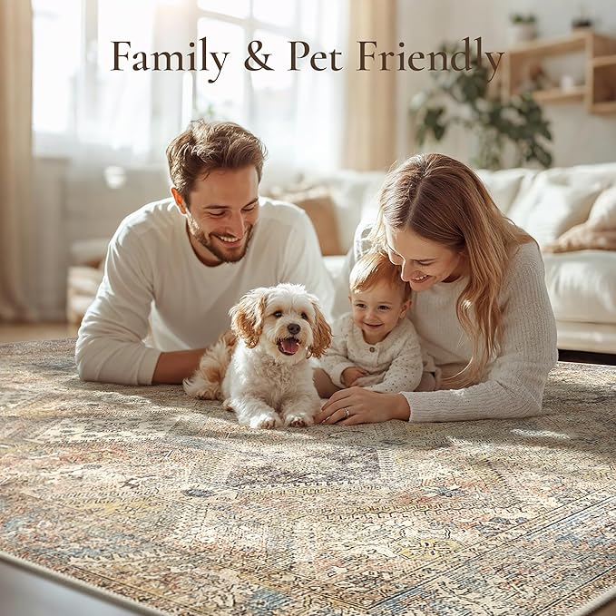 GENIMO Runner Rug 2x10 Non Slip Machine Washable Hallway Runner Vintage Rug, Low Pile Lightweight Rugs for Entryway, Hallway, Kitchen and Corridor, Warm Brown