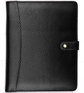 LEATHER VILLAGE Portfolio Professional Organizer– Carbon Fiber Genuine Leather Padfolio Resume Folder for A4 Letter Pad with Pen Holder, Business Card Slots – Ideal for Men & Women- Black Orange
