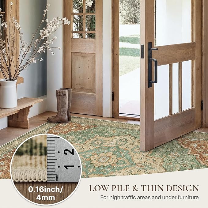GENIMO Runner Rug 2'6"x8 Machine Washable Non Slip Vintage Hallway Runner Rug, Low Pile Lightweight Rugs for Indoor Entryway, Hallway, Kitchen and Corridor