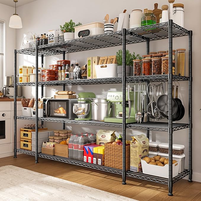 REIBII 78.4" W Storage Shelves 1500LBS, Metal Shelving Unit Wire Shelving for Garage Storage Rack, Adjustable Metal Shelf for Pantry Commercial Kitchen Garage Shelves, 78.4" W x 11.8''D x 59''H