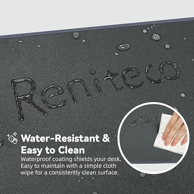 Reniteco Waterproof Large Gaming Mouse Pad with Durable Stitched Edges, Non-Slip Rubber Base, Grainy Jacquard Mouse Mat Desk Pad for Home Office Gaming, 35.4''x15.7''x0.12'', Deep Gray