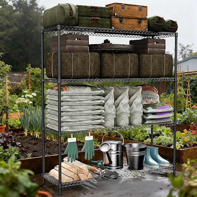 M MZG Stand Shelf Wire Rust-Proof Outdoor Storage Shelving 4-Tier Utility Shelving Unit for Garden Home,Kitchen,Office Dark Grey 17.7" D x 47.3" W x 59.4" H