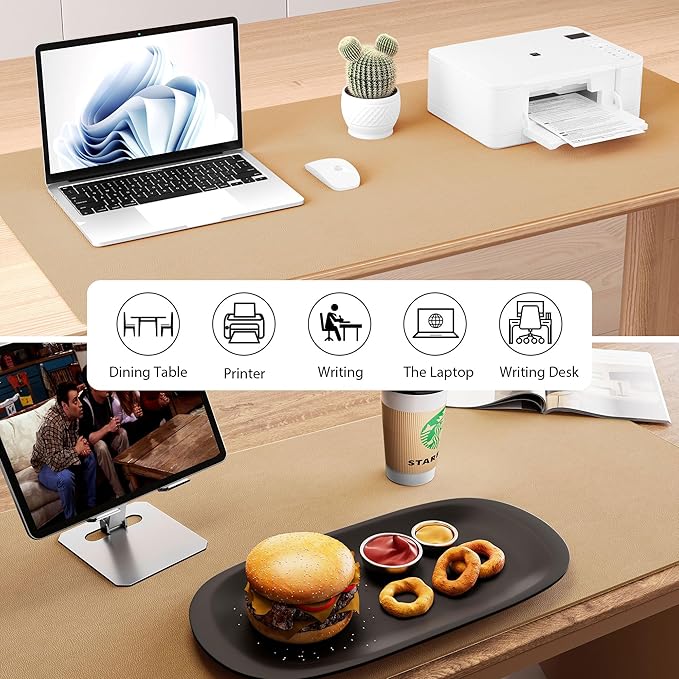 Aothia Dual-Sided Desk Pad - Leather Desk Mat, Natural Cork Desk Pad Protector, Large Mouse Pad for Desk, Waterproof Desk Blotter Pad, Desk Writing Pad for Office Work/Home, Apricot(37.8"x17")