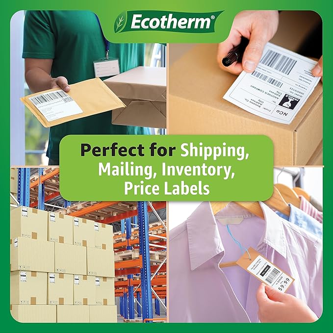 2" x 1.5" Thermal Labels | 4 Rolls | 5280 Labels | fits Zebra, Munbyn, Rollo, Godex, Arkscan, iDPRT, Offnova Thermal Label Printers and More | Blank White Adhesive Stickers by Ecotherm