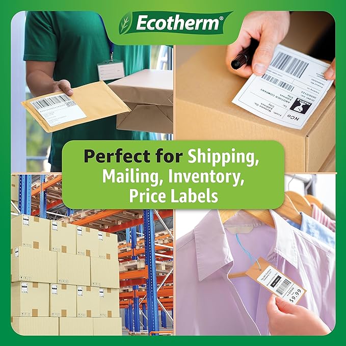 4" x 6" Thermal Labels | 6 Rolls | 2850 Labels | fits Zebra, Munbyn, Rollo, Godex, Arkscan, iDPRT, Offnova Thermal Label Printers and More | Blank White Adhesive Stickers by Ecotherm