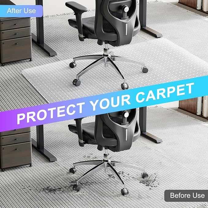 Vicwe Office Chair Mat for Carpet, 32'' x 55'' Computer Desk Chair Mat for Carpeted Floors, Easy Rolling Hard Mat for Office Chair on Carpets, Anti-Slip Carpet Protector Mat Clear,Ship Flat