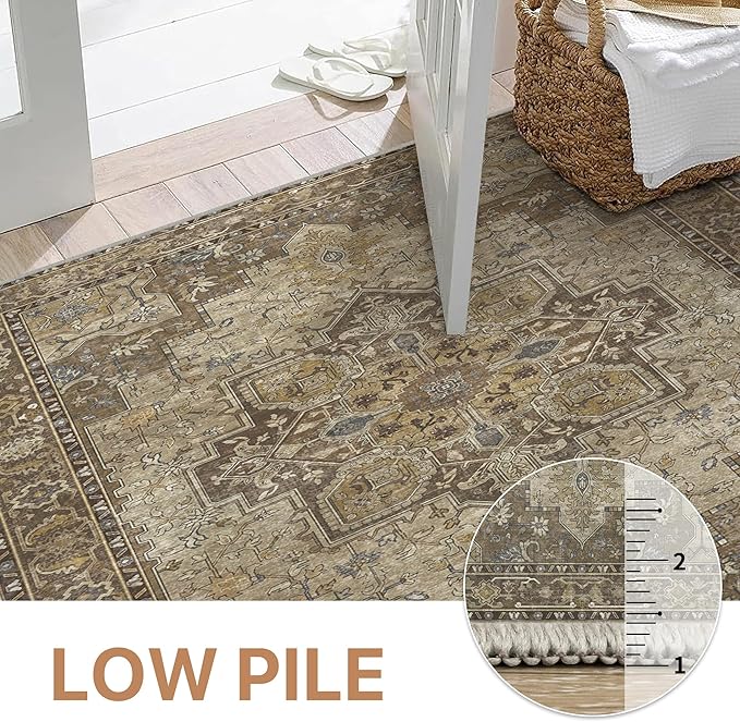 GENIMO 2'6''x8 Runner Rugs for Hallway, Machine Washable Non Slip Vintage Rugs, Low Pile Lightweight Soft Print Rug for enrtyway, Corridor, Home Office, Kitchen, Rustic Brown