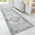 GENIMO Runner Rug 2'6"x6, Non Slip Vintage Hallway Runner Rugs, Low Pile Lightweight Machine Washable Mat for Hallway, Entryway, Bedroom, Kitchen and Corridor, Blue