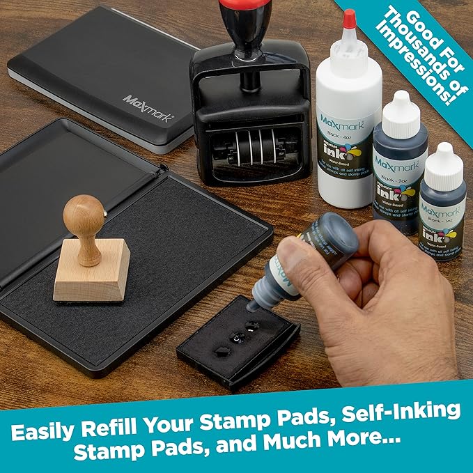 MaxMark Premium Refill Ink with Control Tip Bottle for Self-Inking Stamps, Green Color - 4 oz.